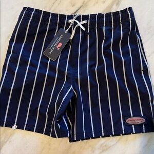 NEW Youth Vineyard Vines Navy and White Striped Swim Trunks